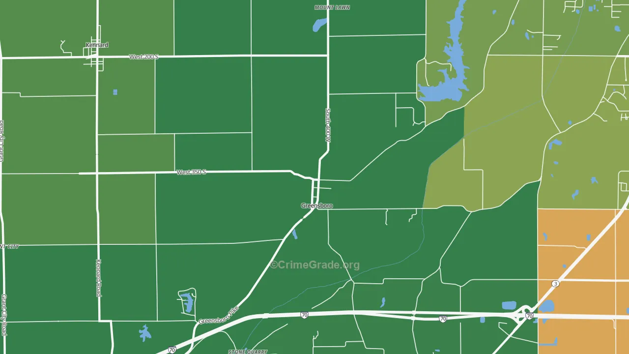 Greensboro, IN Map of Vehicle Theft Rates