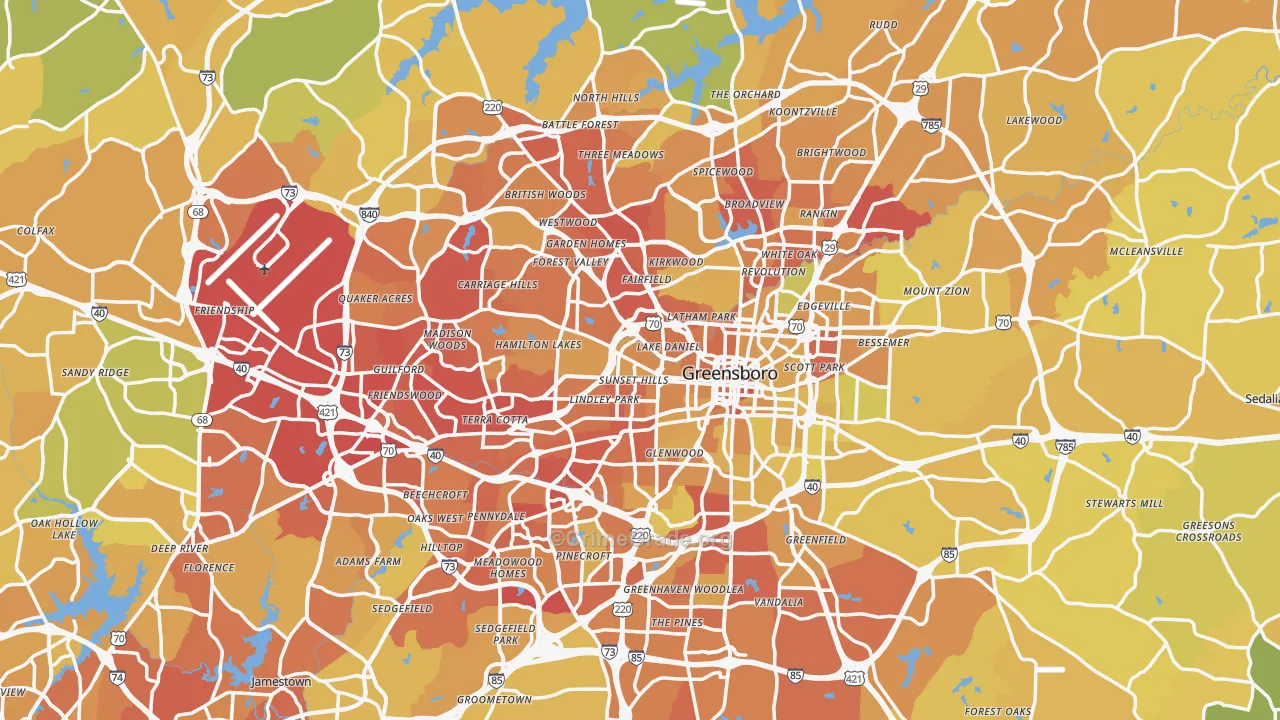 Greensboro, NC Map of Vehicle Theft Rates