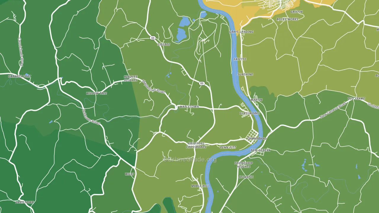 Greensboro, PA Map of Vehicle Theft Rates