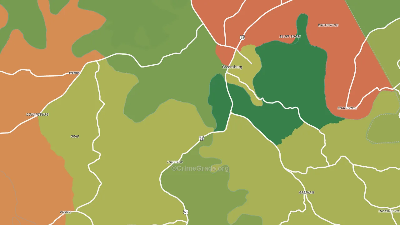 Greensburg, KY Map of Vehicle Theft Rates