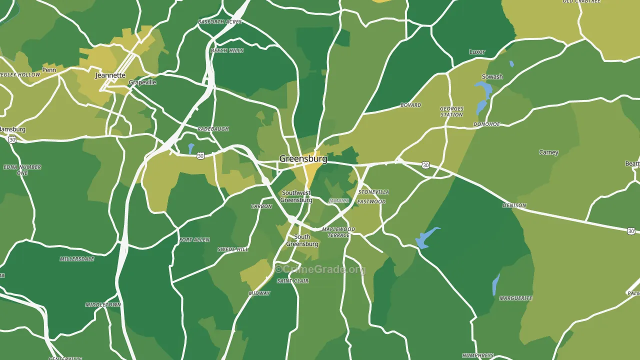 Greensburg, PA Map of Vehicle Theft Rates