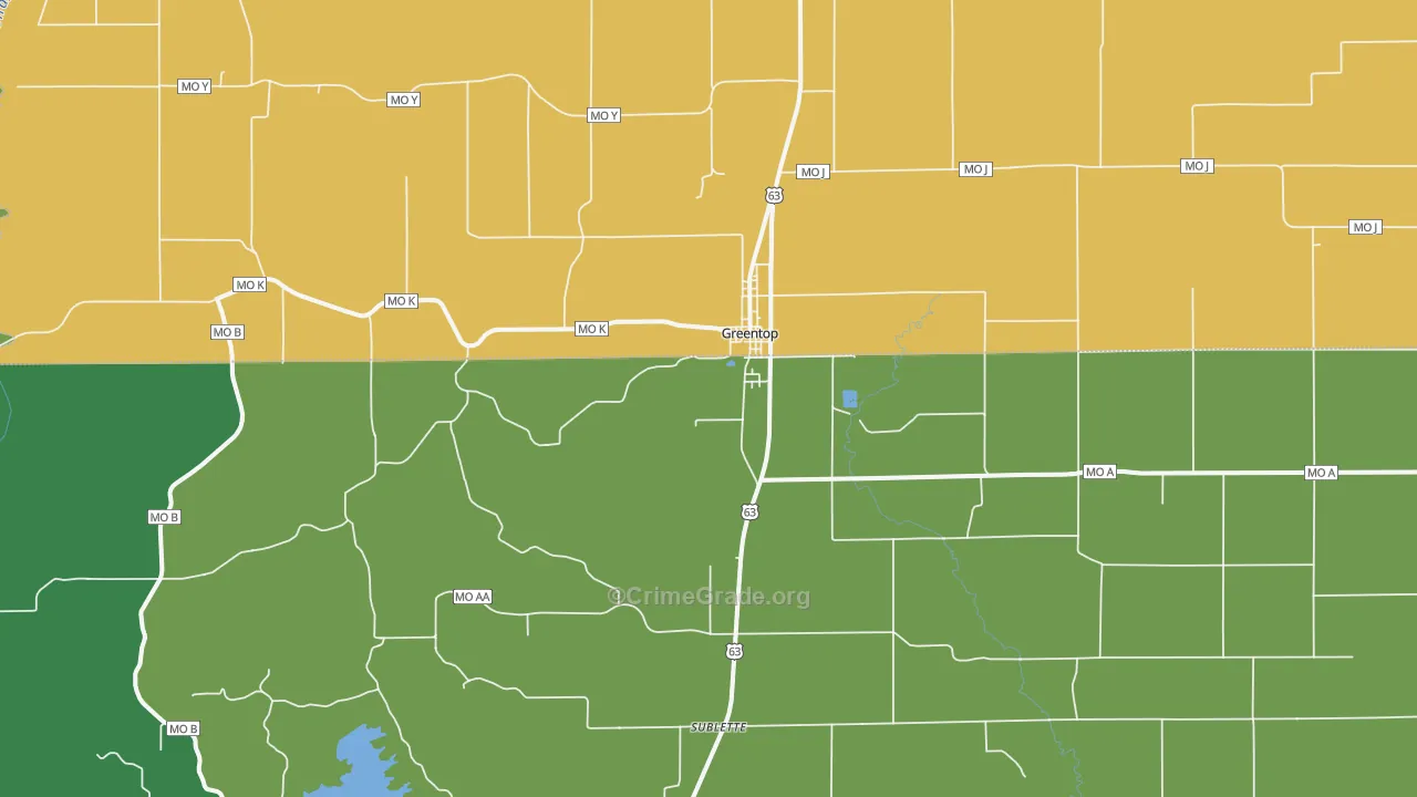 Greentop, MO Map of Vehicle Theft Rates