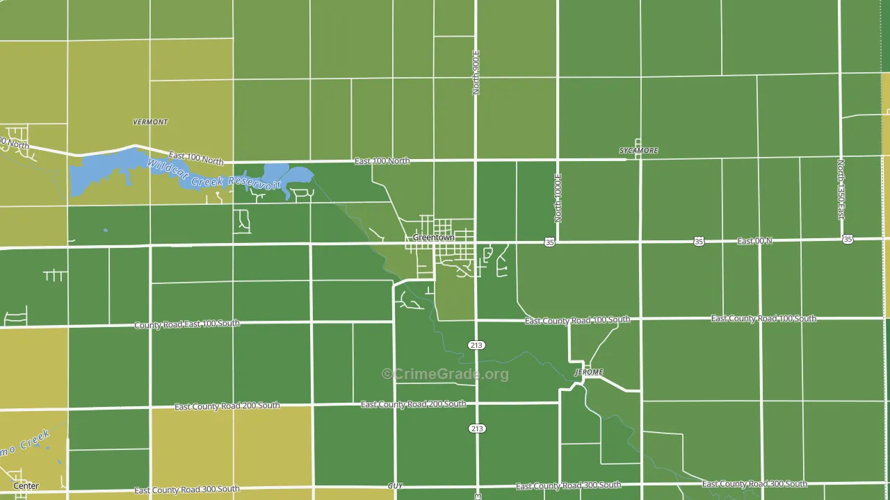 Greentown, IN Map of Vehicle Theft Rates