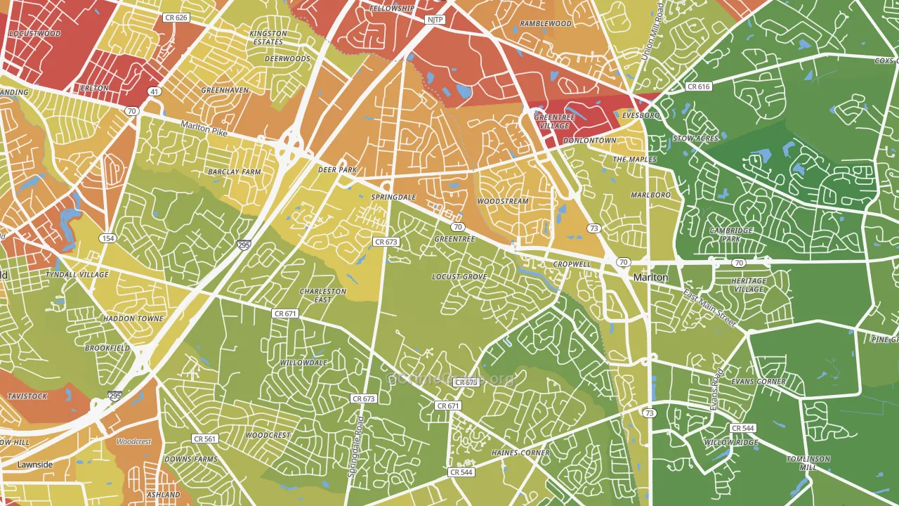 Greentree, NJ Map of Vehicle Theft Rates