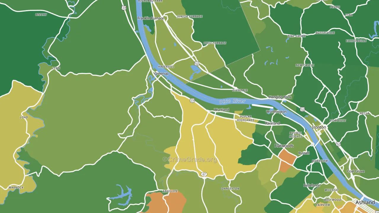 Greenup County, KY Map of Vehicle Theft Rates