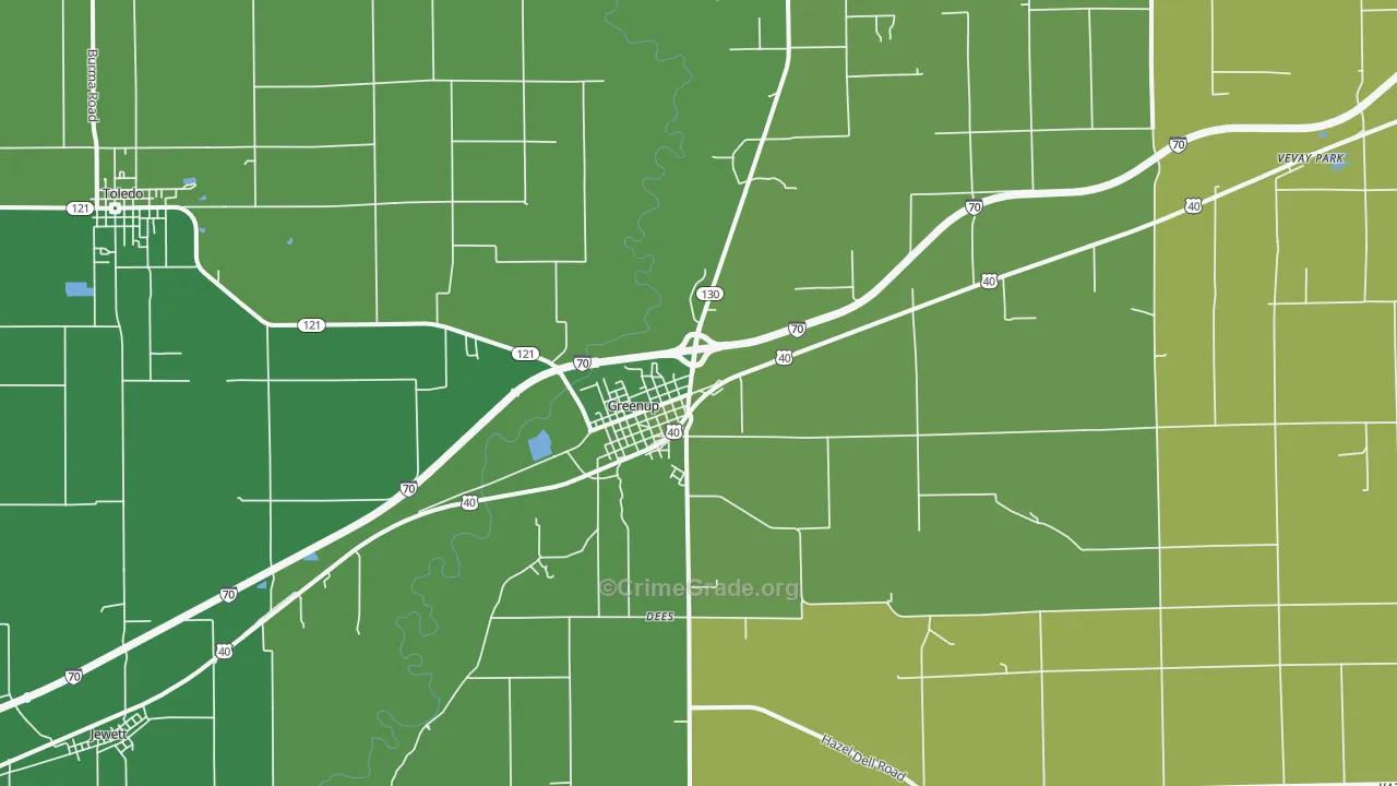 Greenup, IL Map of Vehicle Theft Rates