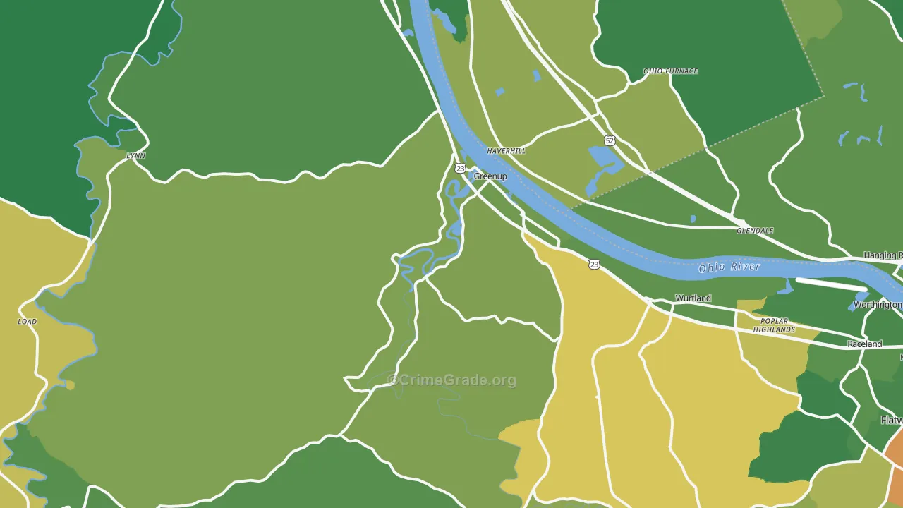Greenup, KY Map of Vehicle Theft Rates