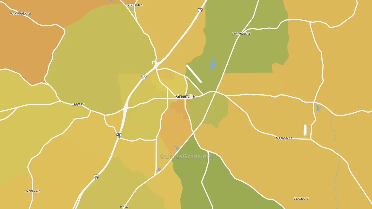 Greenville, AL Map of Vehicle Theft Rates