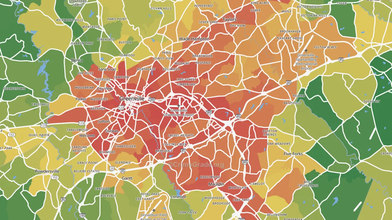 Greenville County, SC Map of Vehicle Theft Rates