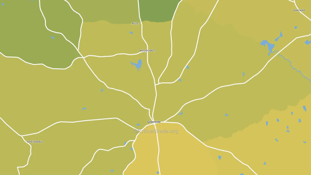 Greenville, GA Map of Vehicle Theft Rates