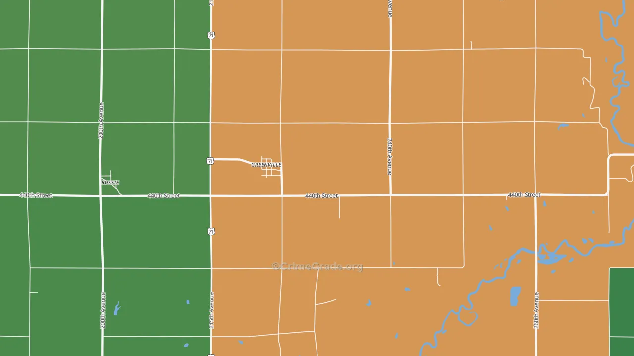 Greenville, IA Map of Vehicle Theft Rates
