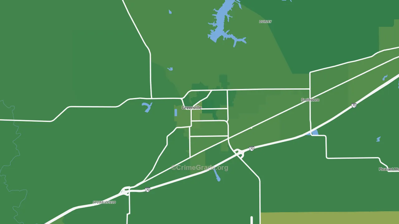 Greenville, IL Map of Vehicle Theft Rates