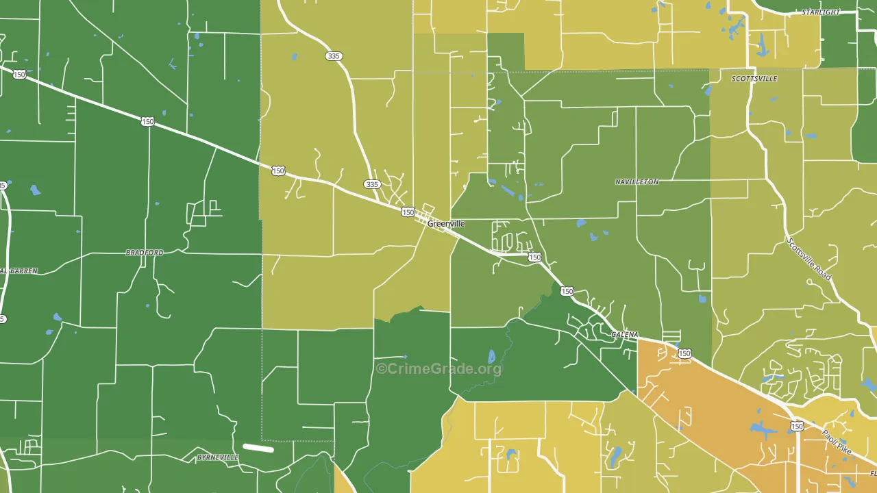 Greenville, IN Map of Vehicle Theft Rates