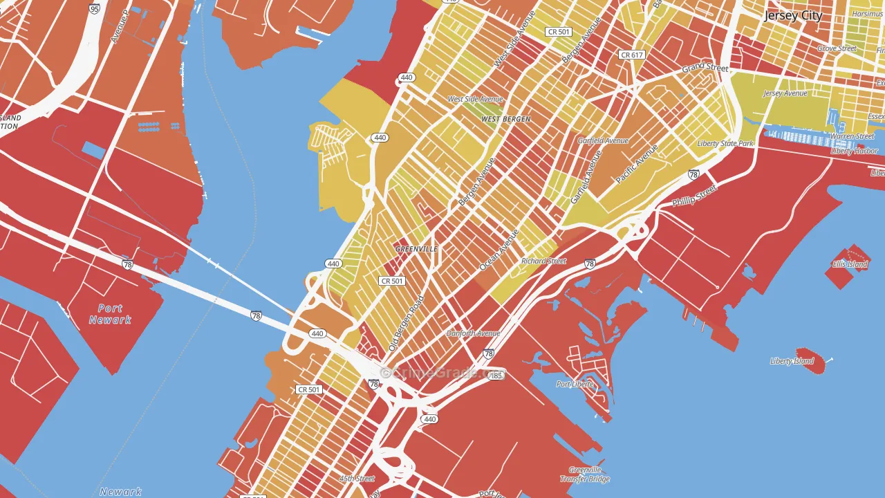 Greenville, Jersey City, NJ Map of Vehicle Theft Rates