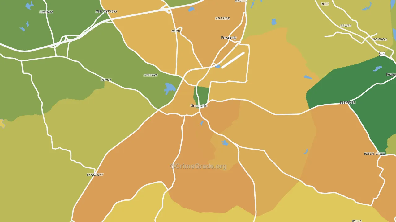 Greenville, KY Map of Vehicle Theft Rates