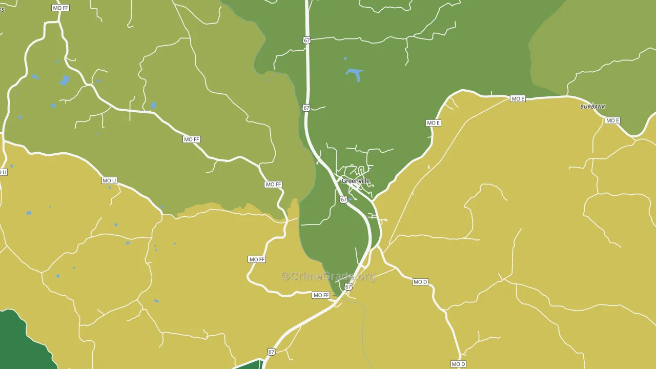 Greenville, MO Map of Vehicle Theft Rates