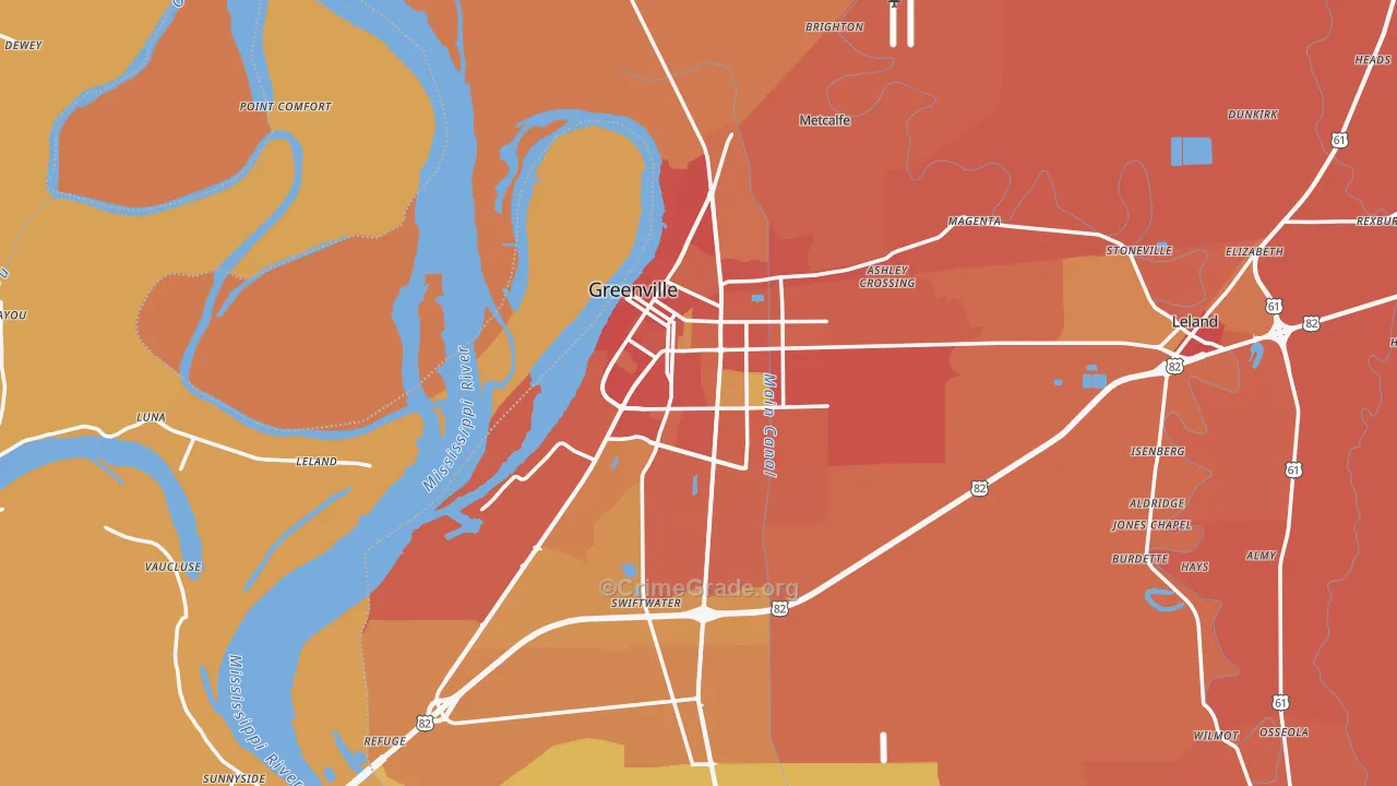 Greenville, MS Map of Vehicle Theft Rates