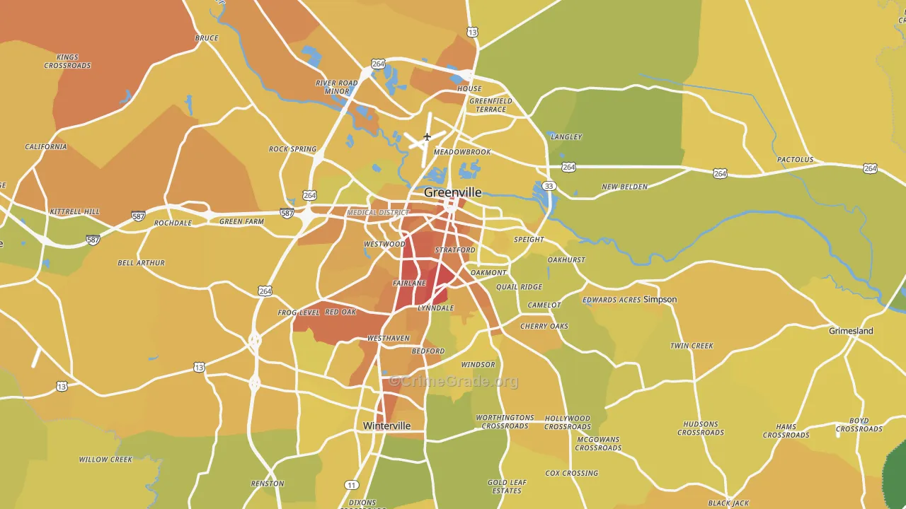 Greenville, NC Map of Vehicle Theft Rates
