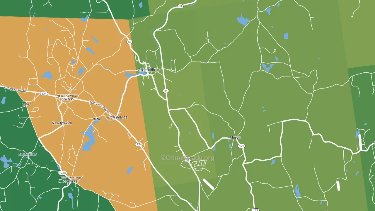 Greenville, NH Map of Vehicle Theft Rates