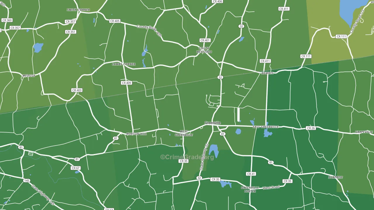 Greenville, NY Map of Vehicle Theft Rates