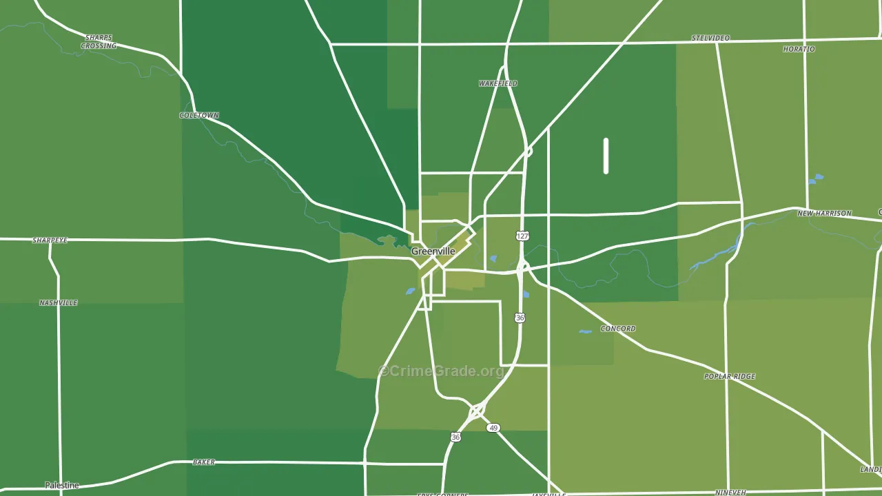 Greenville, OH Map of Vehicle Theft Rates