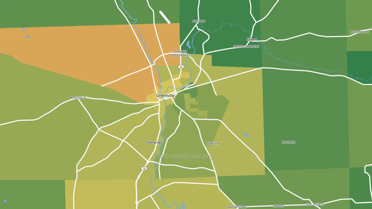 Greenville, PA Map of Vehicle Theft Rates