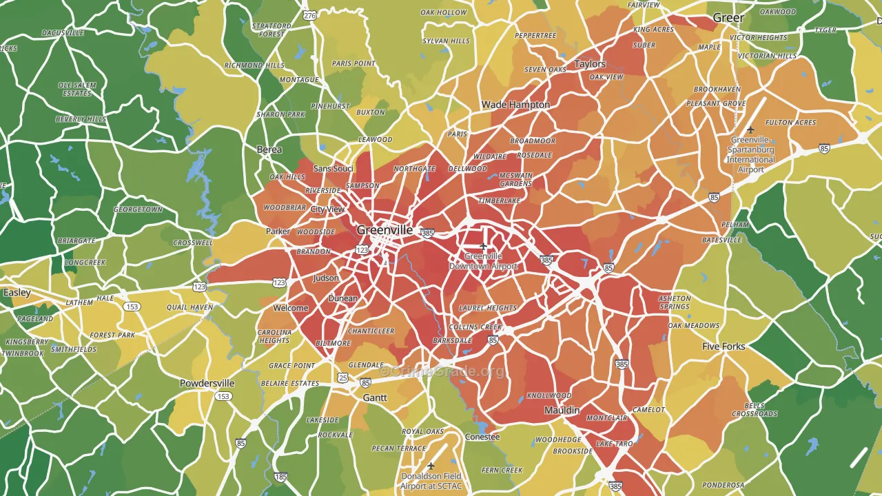 Greenville, SC Map of Vehicle Theft Rates