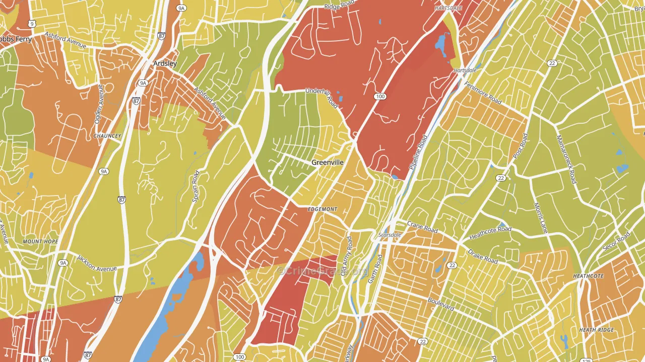 Greenville, Scarsdale, NY Map of Vehicle Theft Rates