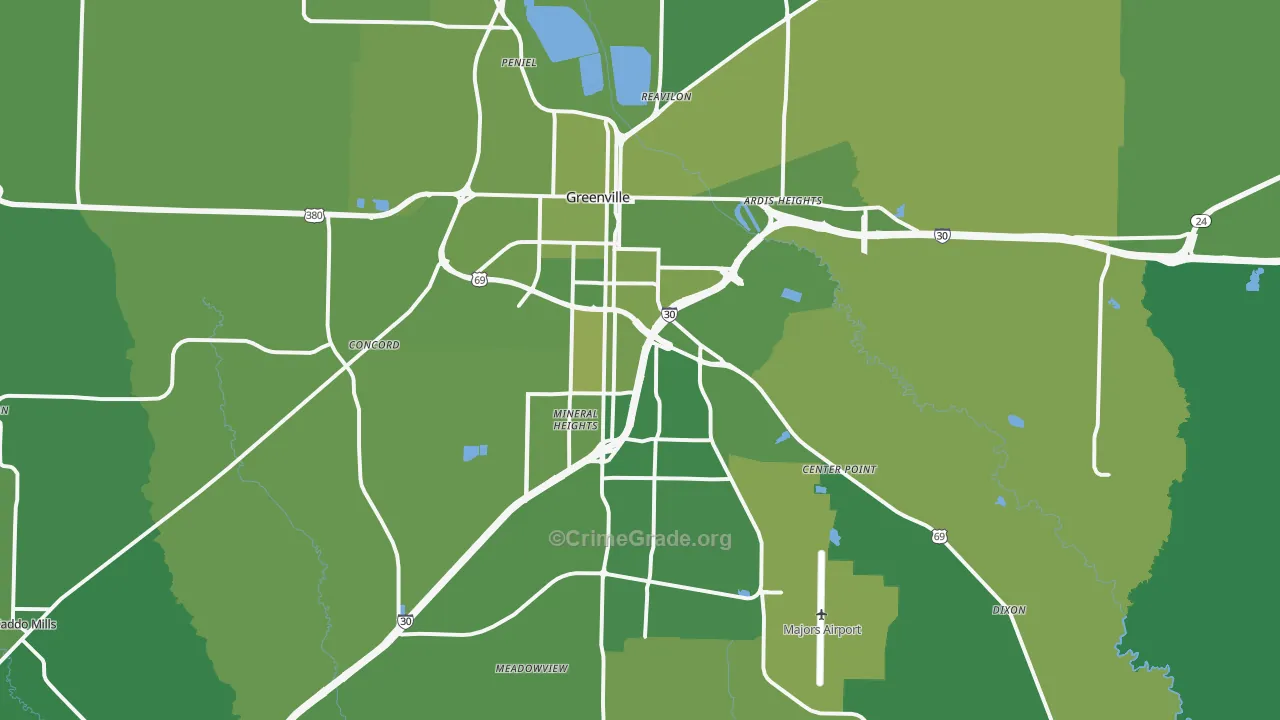 Greenville, TX Map of Vehicle Theft Rates