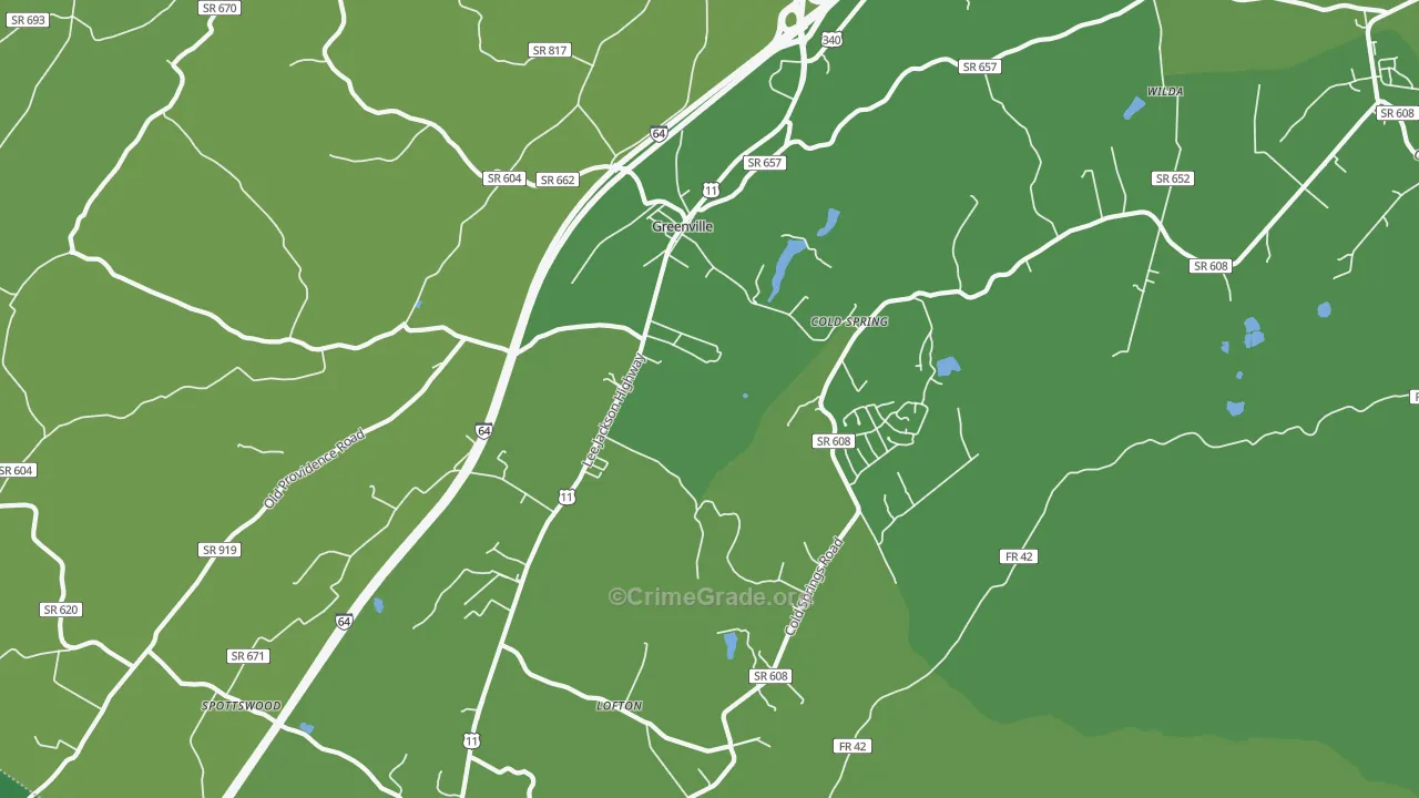 Greenville, VA Map of Vehicle Theft Rates