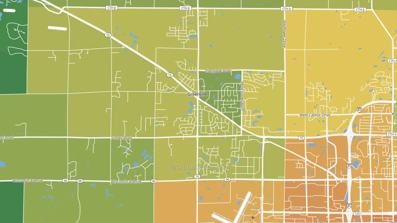 Greenville, WI Map of Vehicle Theft Rates