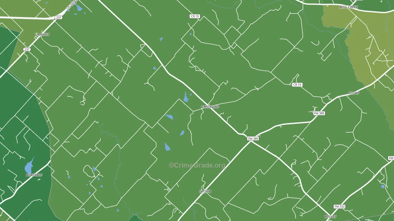 Greenvine, TX Map of Vehicle Theft Rates