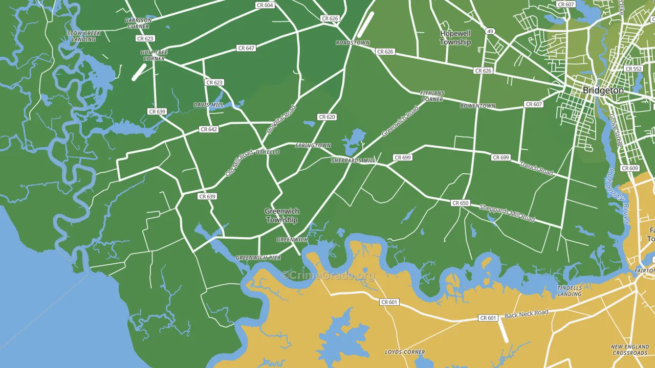 Greenwich, NJ Map of Vehicle Theft Rates
