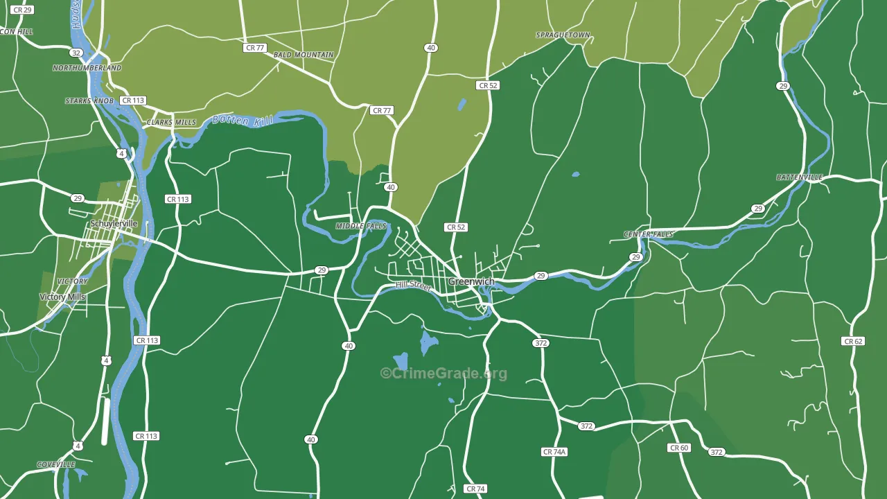 Greenwich, NY Map of Vehicle Theft Rates