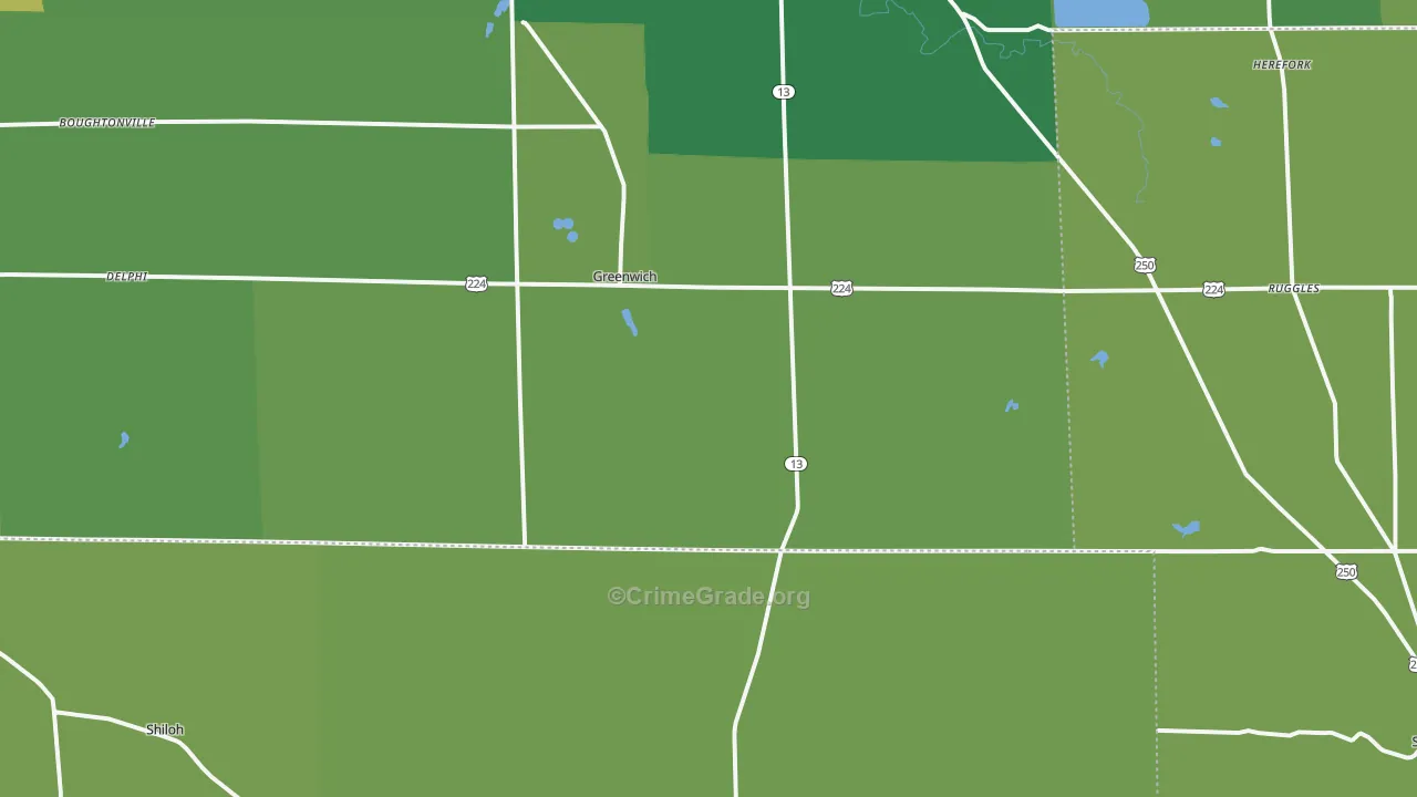 Greenwich, OH Map of Vehicle Theft Rates