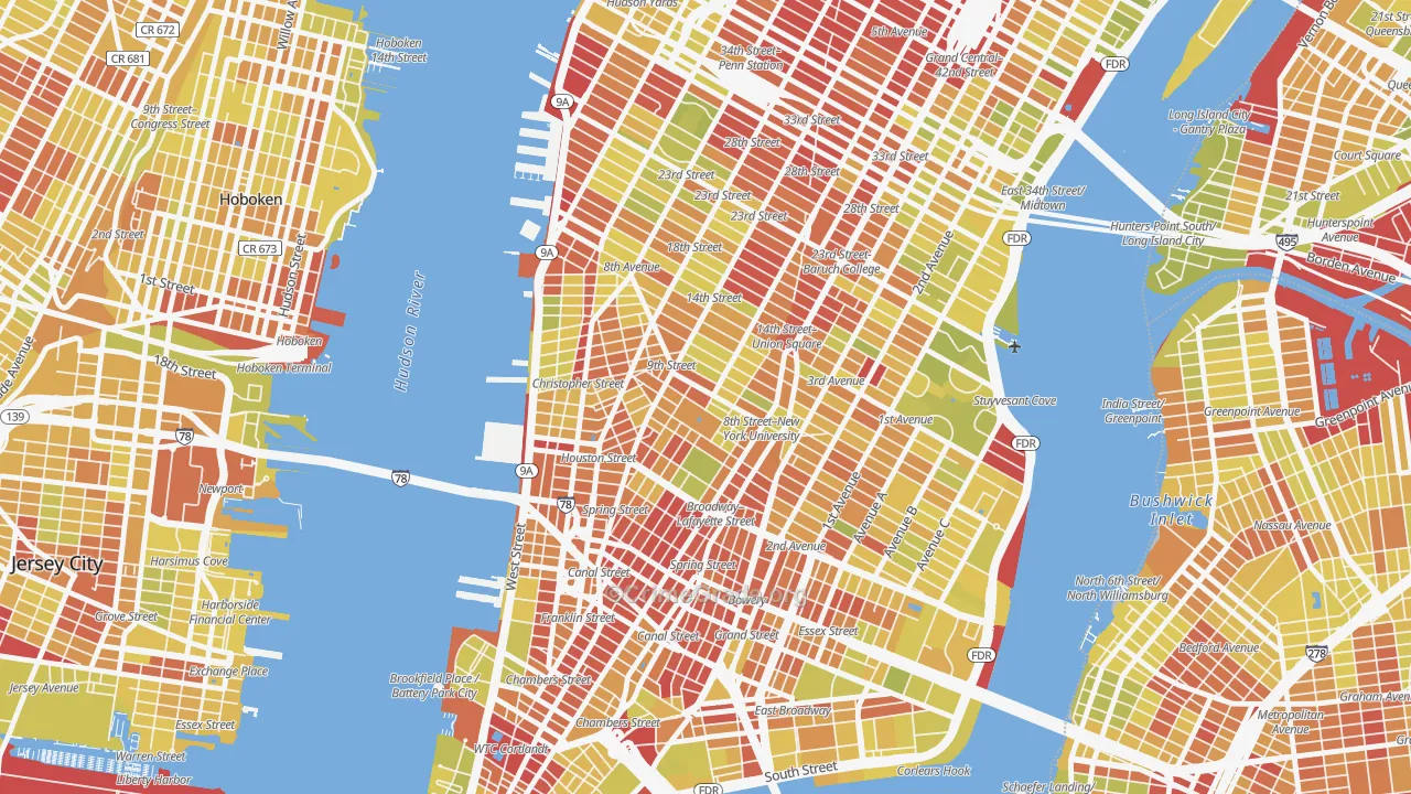 Greenwich Village, Manhattan, NY Map of Vehicle Theft Rates