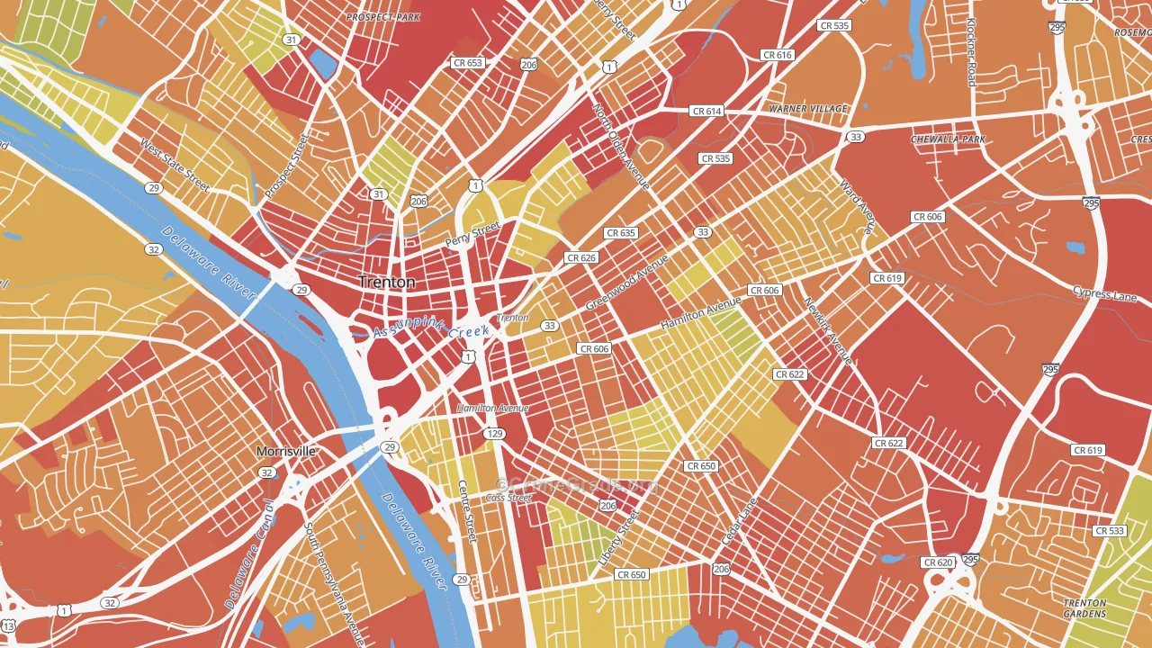 Greenwood and Hamilton, Trenton, NJ Map of Vehicle Theft Rates
