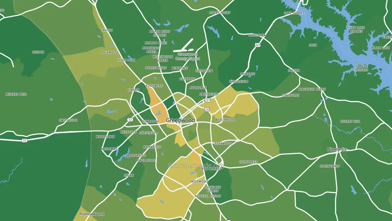 Greenwood County, SC Map of Vehicle Theft Rates