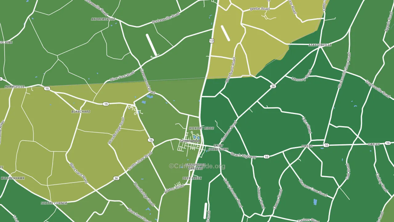 Greenwood, DE Map of Vehicle Theft Rates