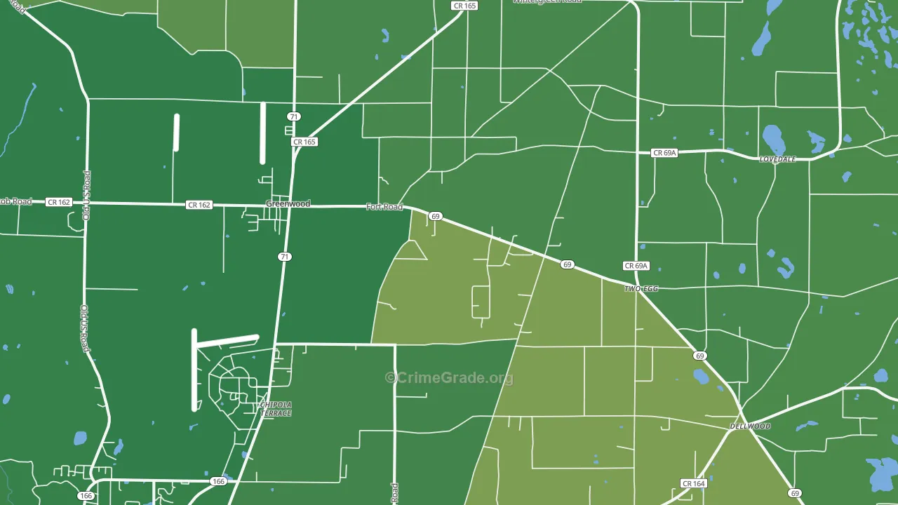 Greenwood, FL Map of Vehicle Theft Rates