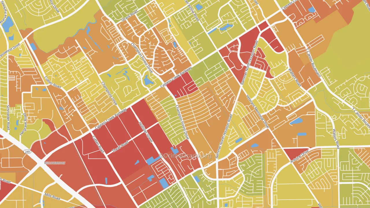 Greenwood Forest, Houston, TX Map of Vehicle Theft Rates