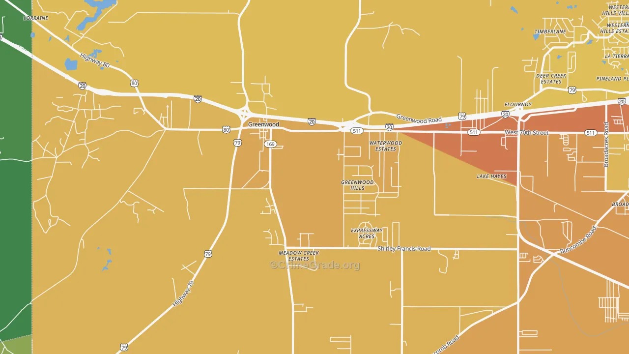 Greenwood, LA Map of Vehicle Theft Rates