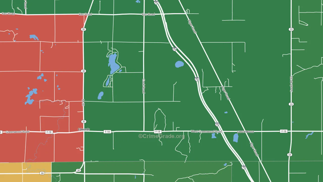 Greenwood, MI Map of Vehicle Theft Rates