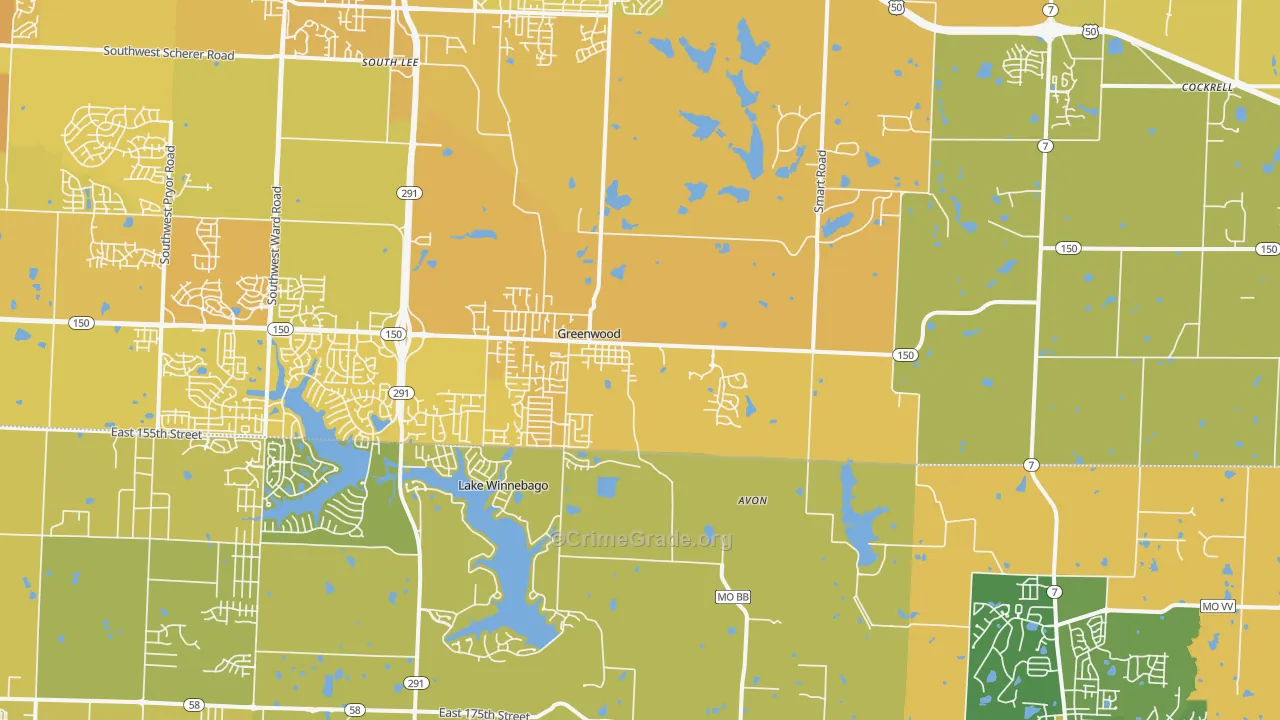 Greenwood, MO Map of Vehicle Theft Rates