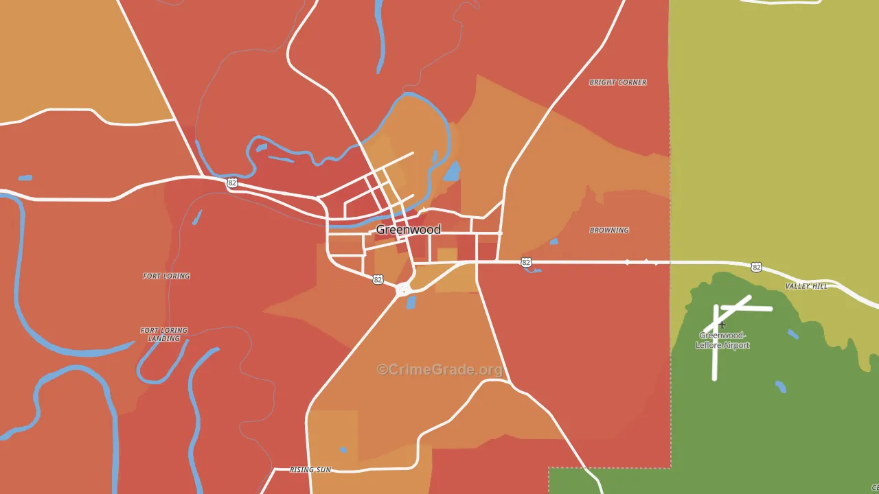Greenwood, MS Map of Vehicle Theft Rates