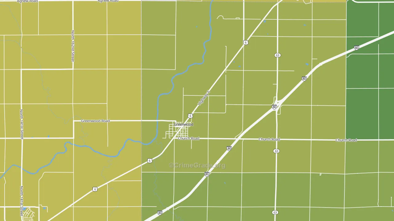 Greenwood, NE Map of Vehicle Theft Rates
