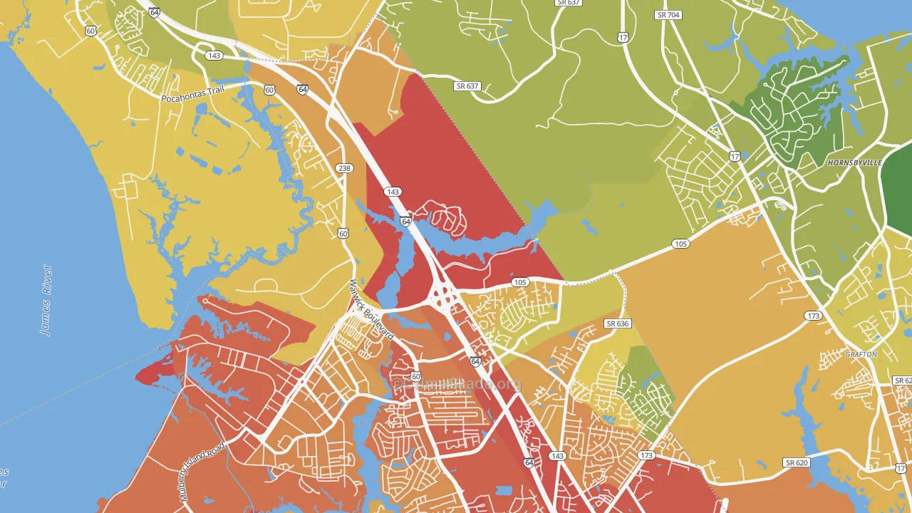Greenwood, Newport News, VA Map of Vehicle Theft Rates