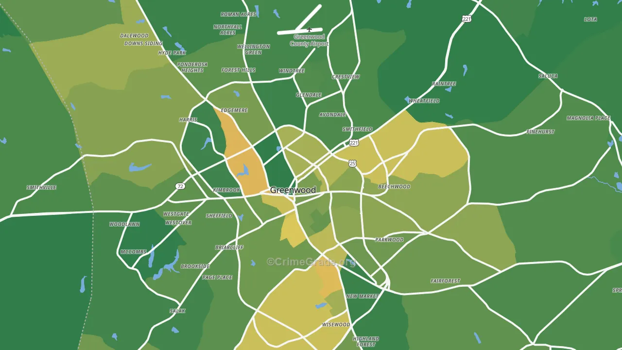 Greenwood, SC Map of Vehicle Theft Rates