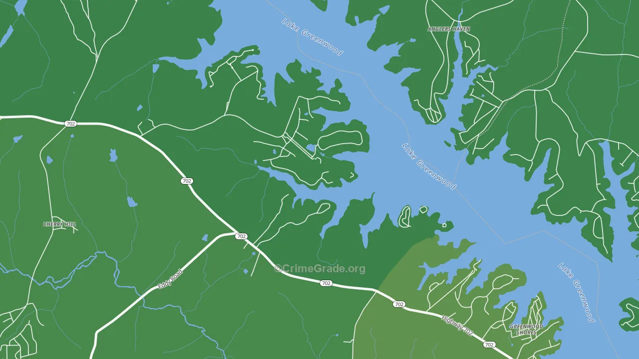 Greenwood Shores, SC Map of Vehicle Theft Rates