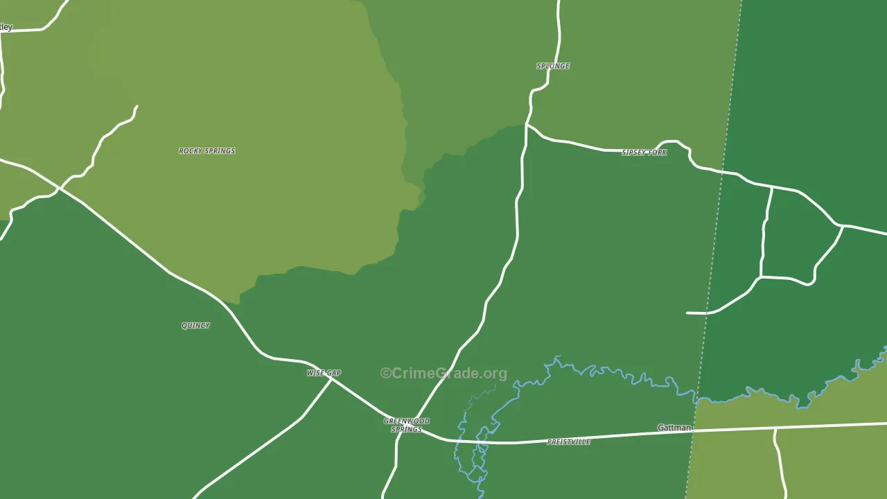 Greenwood Springs, MS Map of Vehicle Theft Rates